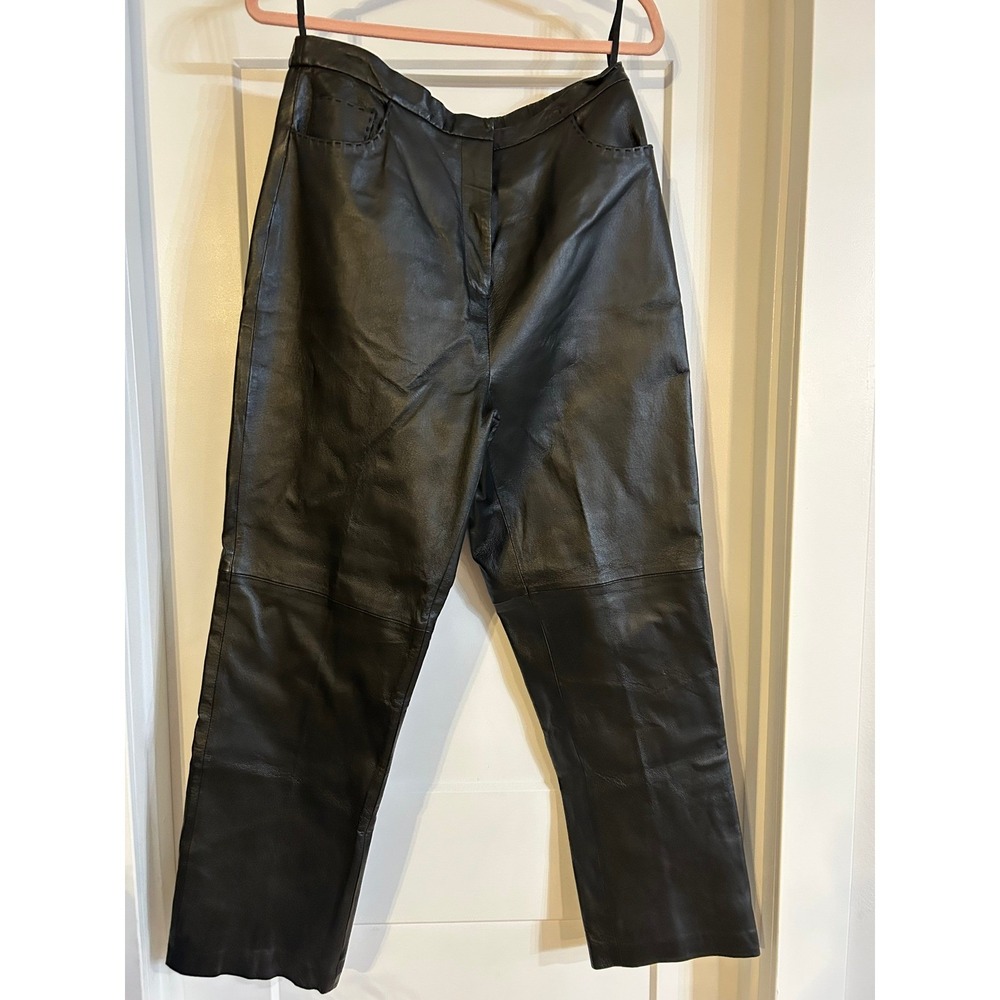 Terry Lewis Classic Luxuries Genuine Leather Pants Womens 14 Black Elastic Waist